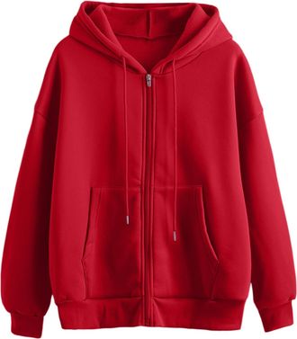 Generic Hoodies for Women Uk, Womens Long Sleeve Sweatshirts Casual Hooded Jackets with Pockets Oversized Zip Up Hoodies Ladies Plain Zipper Lightweight Draws