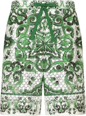 Dolce & Gabbana Casual Shorts, male, Green, L, Majolica Print Green Silk Shorts