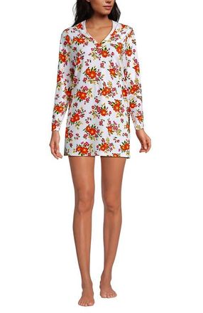 Lands End Cotton Jersey Long Sleeve Hooded Swim Cover-up Dress in White Spring Floral at Nordstrom, Size Medium P