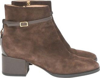 Sergio Rossi Low Heel Ankle Boots in Brown Suede