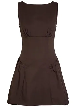Staud Gwen Stretch-cotton Poplin Mini Dress - Dark Brown - 12 (UK16 / XL)
