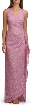 JS Collections Blakely Floral Embroidery Ruched Gown in Lilac at Nordstrom Rack, Size 10