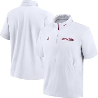 Jordan Brand Mens Jordan Brand White Oklahoma Sooners 2024 Sideline Coach Short Sleeve Half-Zip Hoodie Jacket at Nordstrom, Size Small