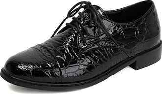 Generic Womens Fashion Lace Up Loafers Comfort Round Toe Low Heel Casual Lightweight Oxford Brouge Shoes (Black,7.5)