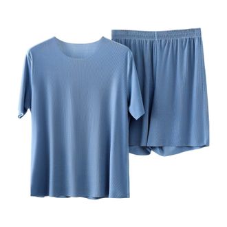 Generic Plus Size Mens Tracksuits Pajamas Sets Nightgown Sleep Cool 2 Pieces Men Loungewear Sets UK Sales Lounge Wear Solid Color Short Sleeve Oversized Summe