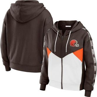 WEAR by Erin Andrews Womens WEAR by Erin Andrews Brown/White Cleveland Browns Color Block Light Weight Modest Crop Full-Zip Hoodie at Nordstrom, Size Xx-Large
