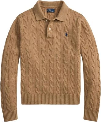 Polo Ralph Lauren Kabelgebreide trui van wol-cashmere - Dames - Ronde hals truien - Bruin - L - Wol - Truien & Vesten