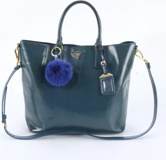 Prada Blue Green Leather Shoulder Bag Tote Bag (Pre-Owned)