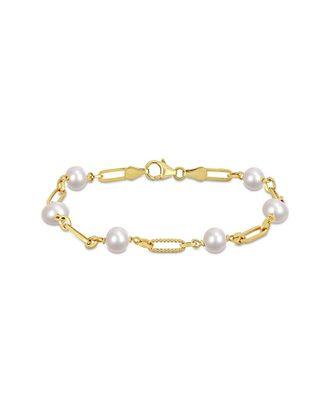 Rina Limor 18K Over Silver 7-7.5Mm Pearl Oval Link Bracelet