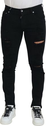 Dolce & Gabbana Mens Ripped Slim Fit Jeans - Black Cotton - Size EU 48 (Mens)