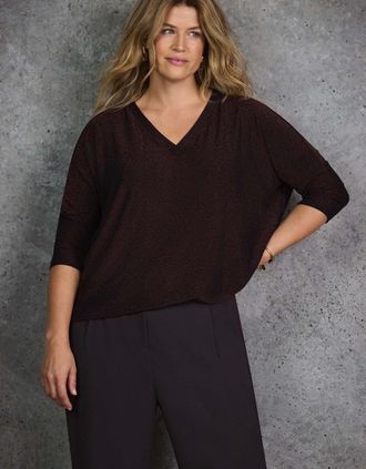 Live Unlimited London Womens Bronze Sparkle Jersey V Neck Top - Brown - Size: 28