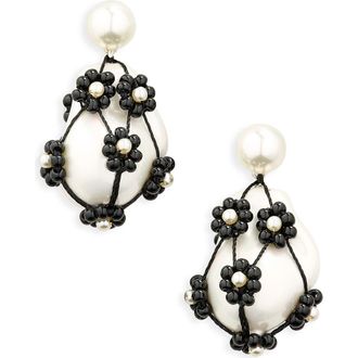 Tory Burch Curiosity Freshwater Pearl Drop Earrings in Tory Silver/White /Black at Nordstrom