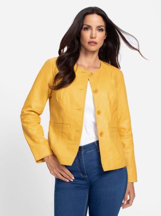 Heine Lederjacke HEINE, Damen, Gr. 34, gelb (sonnengelb), 100% Lammnappaleder, unifarben, Jacken Lederjacke