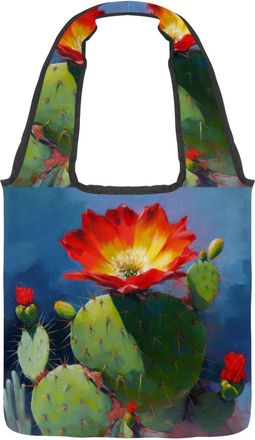 Generic Red Cactus Flowers Reversible Canvas Shoulder Tote - Double-Sided Print, 12oz Cotton, 27cm Drop, Fold-Flat Bag for Travel, Shopping, Street Outings