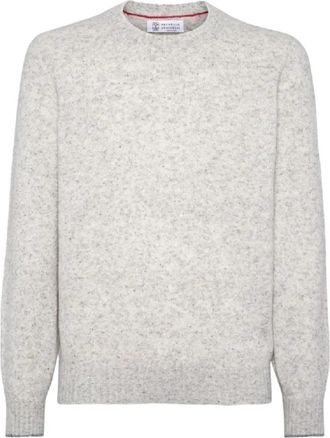 Brunello Cucinelli Klassieke Crew Neck Gebreide Kleding voor Mannen - Heren - Ronde hals truien - Grijs - 2XL - Wol - Truien & Vesten