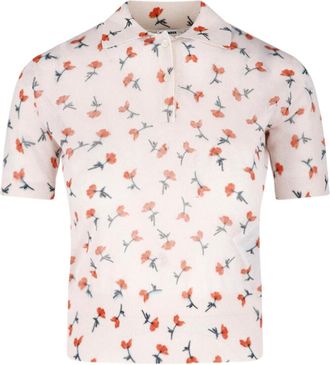 Jil Sander Light Pink Floral Print Short-Sleeve Top