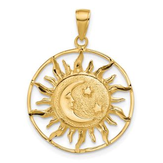 Diamond2Deal 14k Yellow Gold Diamond-cut Sun with Moon Stars Charm