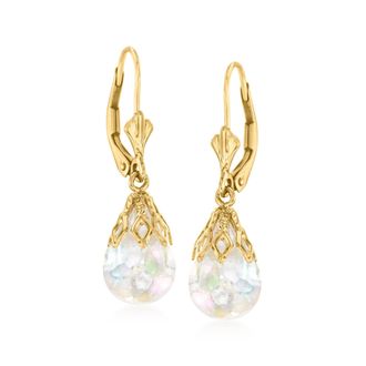 Ross-Simons Floating Opal Drop Earrings in 14kt Yellow Gold