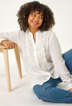 Roman Lace Trim Pintuck Blouse