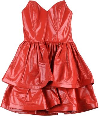 Elisabetta Franchi Short Faux Leather Dress Heart Neckline - Red