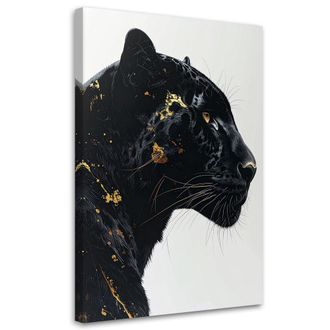 Feeby Cuadro En Lienzo, Pantera Animal Glamour Oro Negro Blanco, 80x120