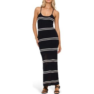 L*Space Heart to Heart Cotton Knit Cover-Up Maxi Dress in Black/Cream at Nordstrom, Size X-Small