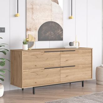 Dmora Alacena Follo, Aparador 4 Compartimentos, 4 Puertas, Apertura Abatible, 160x45x74h Cm Roble Marr&oacute;n