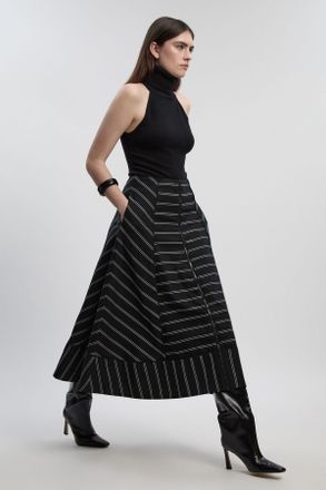 Karen Millen Womens Bold Stripe Cotton Woven Prom Skirt - Black Lyocell - Size 14 UK