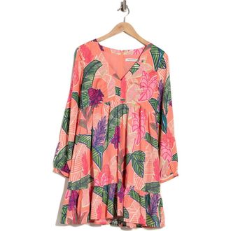 Tori Richard Garden Island Hana Long Sleeve Dress in Peach at Nordstrom Rack, Size 14