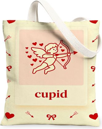 Generic Love God Hearts Canvas Tote Bags, Love Pattern Reusable Grocery Bags, ValentineS Day Lightweight Washable Shoulder Strap F, Cream, 13x15 Inch