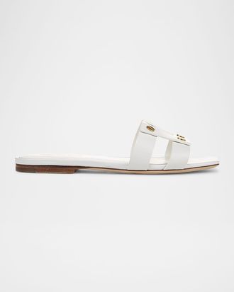 Veronica Beard Via Leather Flat Slide Sandals