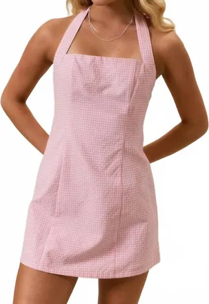 Le Lis Blanc Deux Gingham Halter Dress In Pink
