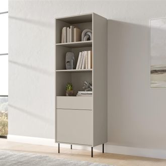 Dmora Biblioteca Pioraco, Estanter&iacute;a Un Caj&oacute;n, 3 Estantes, Con Patas Met&aacute;licas, 60x39x184h Cm Beige