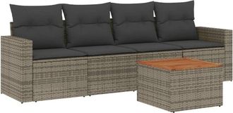 vidaXL Juego De Sof&aacute;s Jard&iacute;n Con Cojines 5 Pzas Rat&aacute;n Sint&eacute;tico Gris Vidaxl