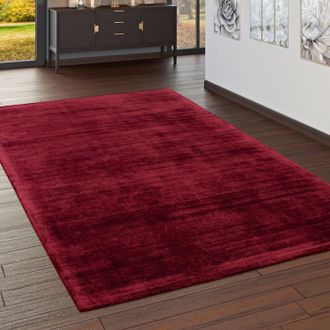 Paco Home Paco Home - Alfombra Sal&oacute;n Pelo Corto Artesanal Viscosa Monocolor Rojo 80x150 Cm
