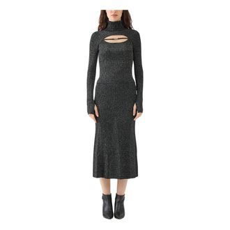 Versace Jeans Couture Lurex Cut Out High Neck Top - Dames - Kleedjes - Zwart - S - Polyester - Kleedjes