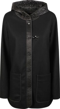Fay Hooded Black Quilted Virgin Wool-Blend Coat