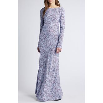 Faithfull The Brand Lilou Floral Long Sleeve Crepe Maxi Dress in Amaryllis Floral Blue at Nordstrom Rack, Size Xx-Large