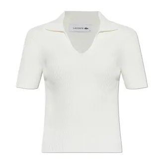 Lacoste Polo Shirts, female, Beige, Size: 2XS Ribbed polo shirt with logo patch
