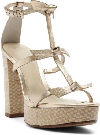 Alexandre Birman Slim Lolita Raffia Platform Sandal in Golden at Nordstrom, Size 10.5
