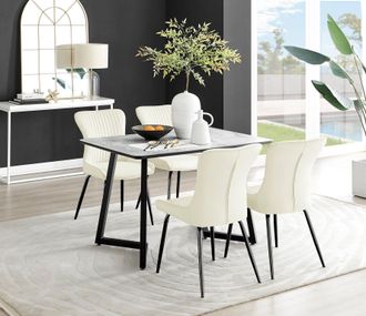 Furniturebox Carson White Marble Effect Dining Table & 4 Nora Black Leg Chairs in Cream