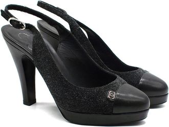 Chanel Grey Suede and Leather CC Cap Toe Slingback Size 37.5