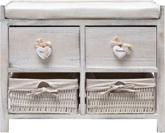 Mobili Rebecca Rebecca Mobili Panca 2 Cassetti 2 Ceste Legno Vimini Bianco Shabby Chic 46x60x30