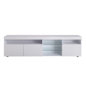 STILVORA Mueble Tv Con 3 Puertas Y Led Multicolor, Panel Brillante, Estilo Moderno, 180&times;35&times;48 Cm, En Mdf, Blanco