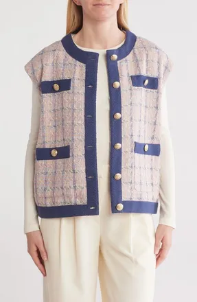 L'agence Laurel Oversize Tweed Vest in Tan/Dusty Pink/Blue at Nordstrom Rack, Size Small