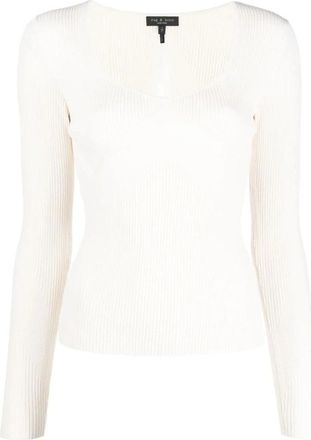 Rag & Bone Beige Gebreide Trui Lange Mouwen - Dames - V-hals truien - Beige - XL - Nylon - Truien & Vesten