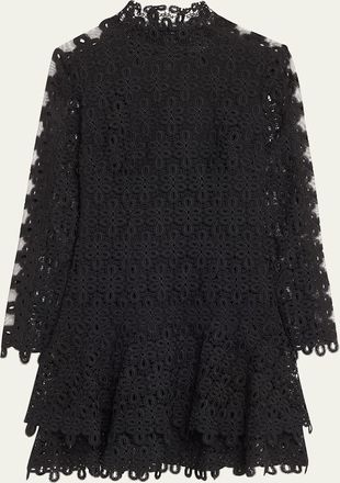 SIMKHAI Joy Guipure Lace Long-Sleeve Mini Dress