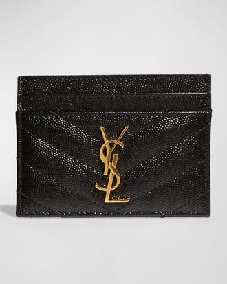 Saint Laurent YSL Monogram Card Case in Grained Leather