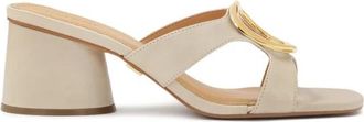Kazar Leren muilen met metalen versiering op bandjes - Dames - Muiltjes - Beige - 40 EU - Leer - Schoenen