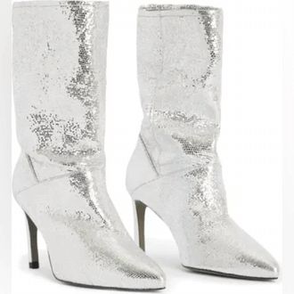 AllSaints Womens Orlana Leather Shimmer Boots In Silver